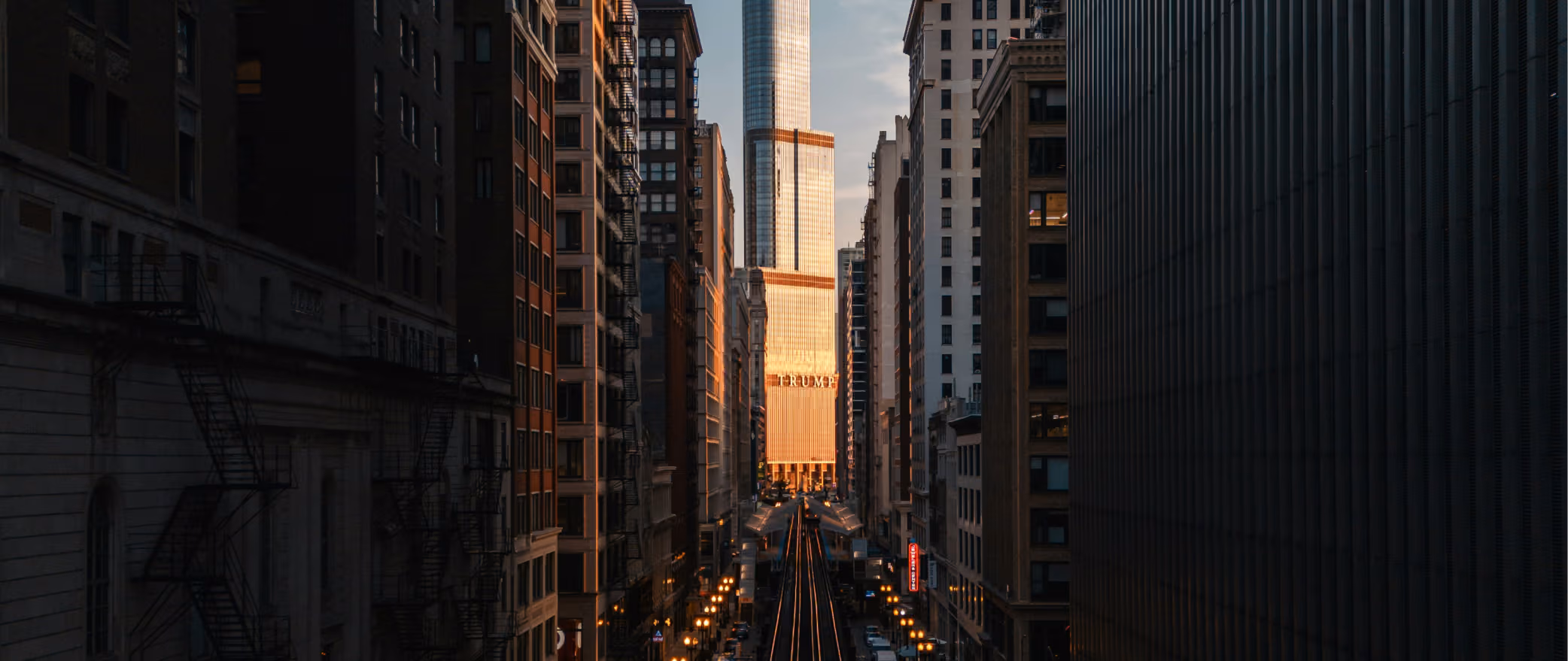A sunset in a city